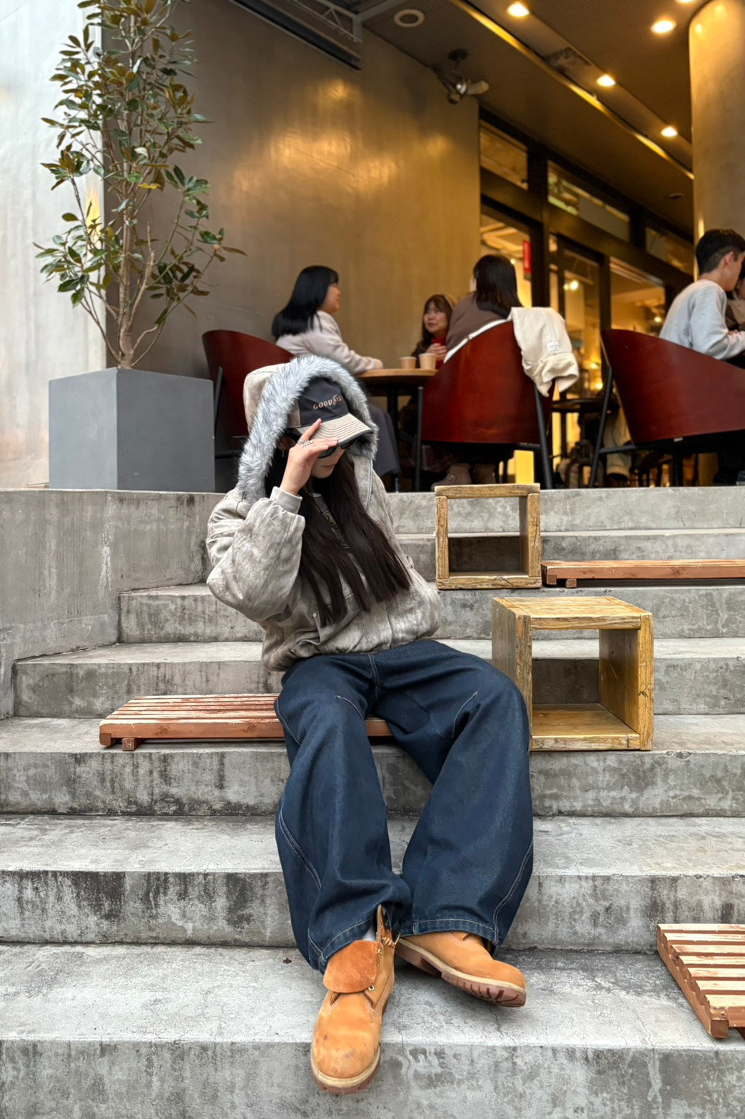 フェイクファーフード ヴィンテージ中綿ブルゾン LO-004