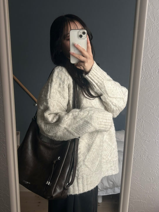 モヘアタッチ ケーブルオーバーニット OT-032