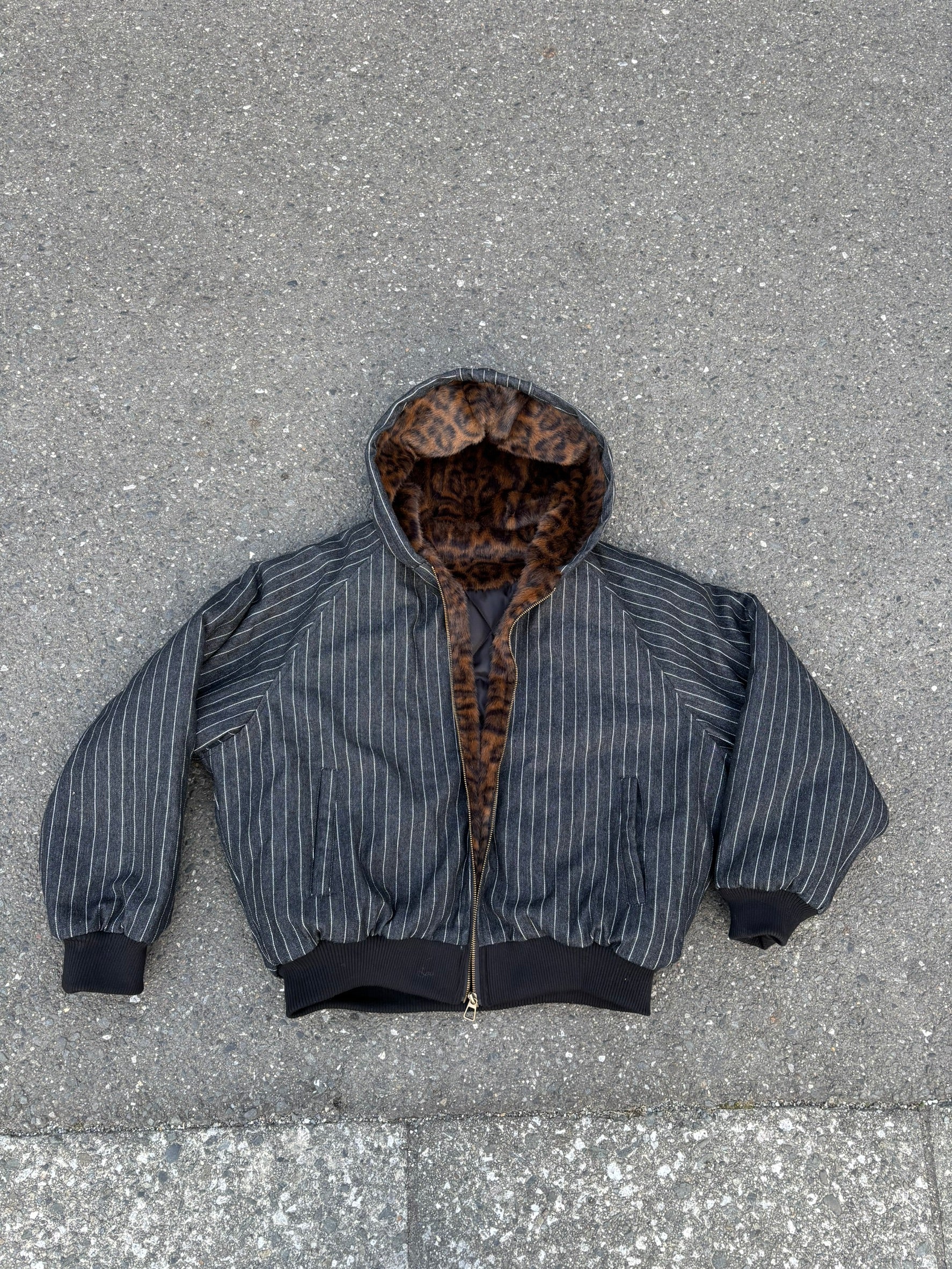 レオパードライナー ストライプ中綿フーディブルゾン AM-001