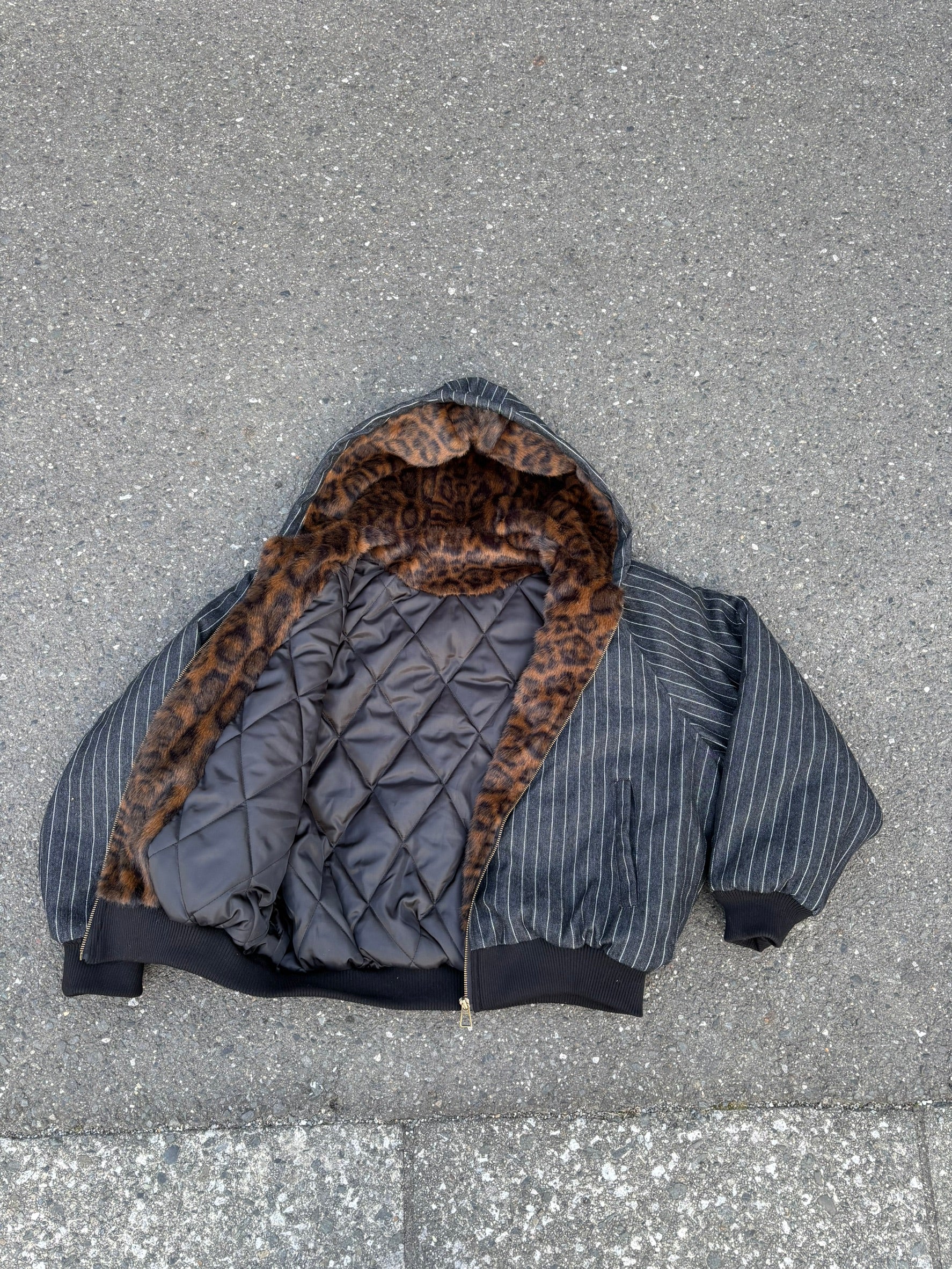 レオパードライナー ストライプ中綿フーディブルゾン AM-001