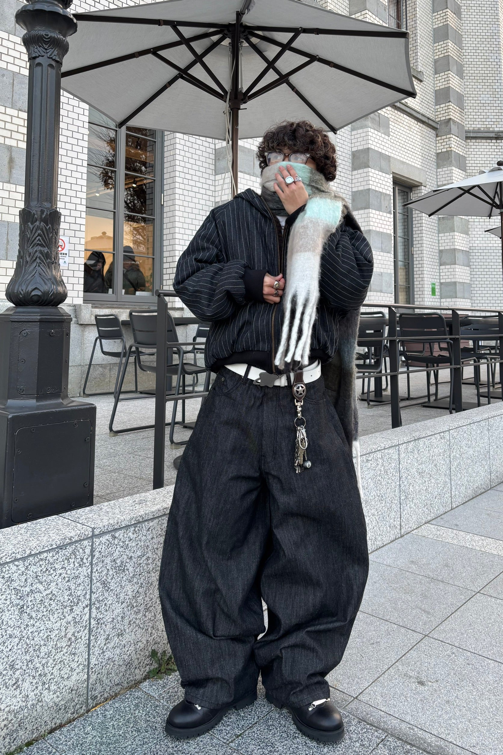 レオパードライナー ストライプ中綿フーディブルゾン AM-001