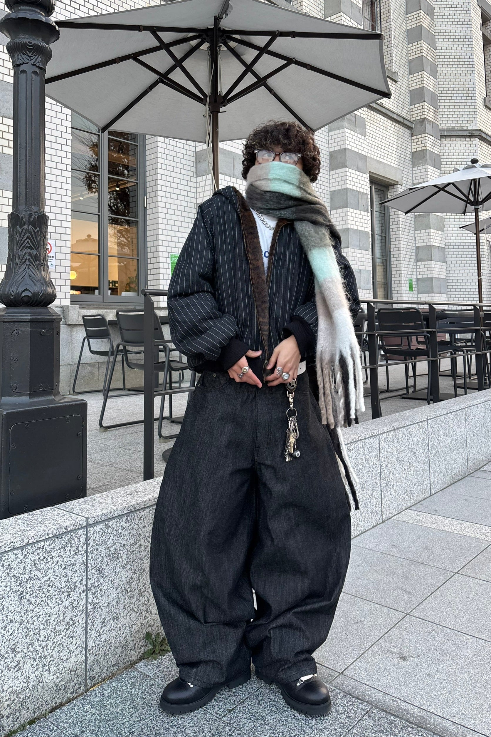 レオパードライナー ストライプ中綿フーディブルゾン AM-001