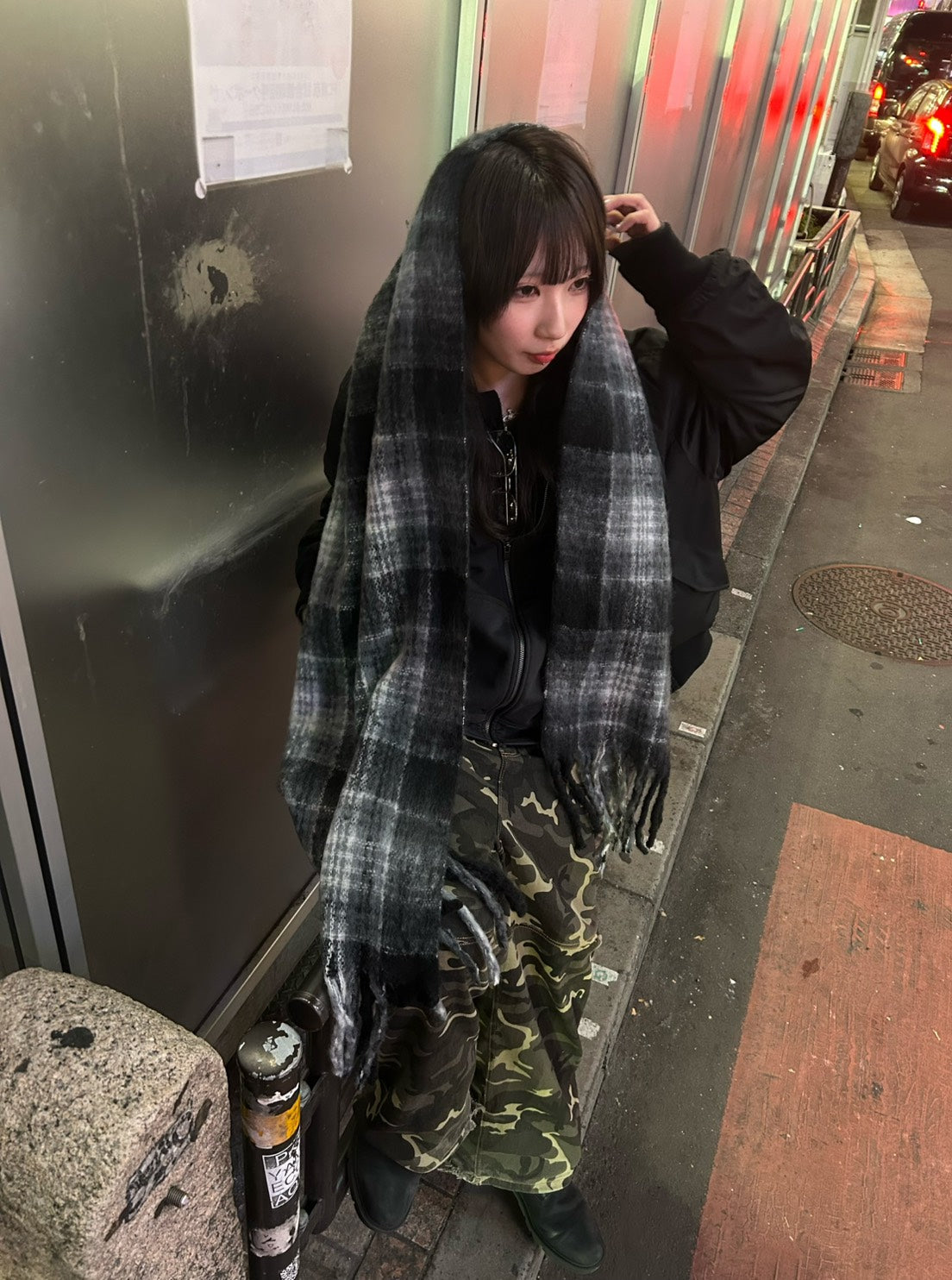 グレーシャームード チェックモヘアストール LLS-022