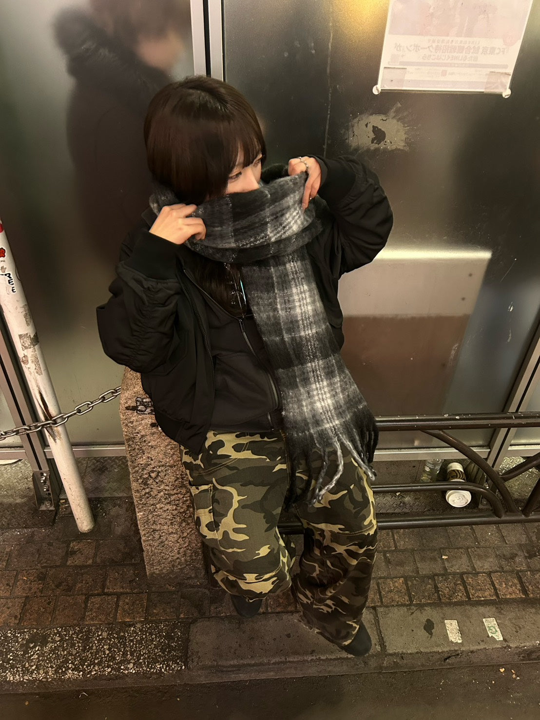 グレーシャームード チェックモヘアストール LLS-022