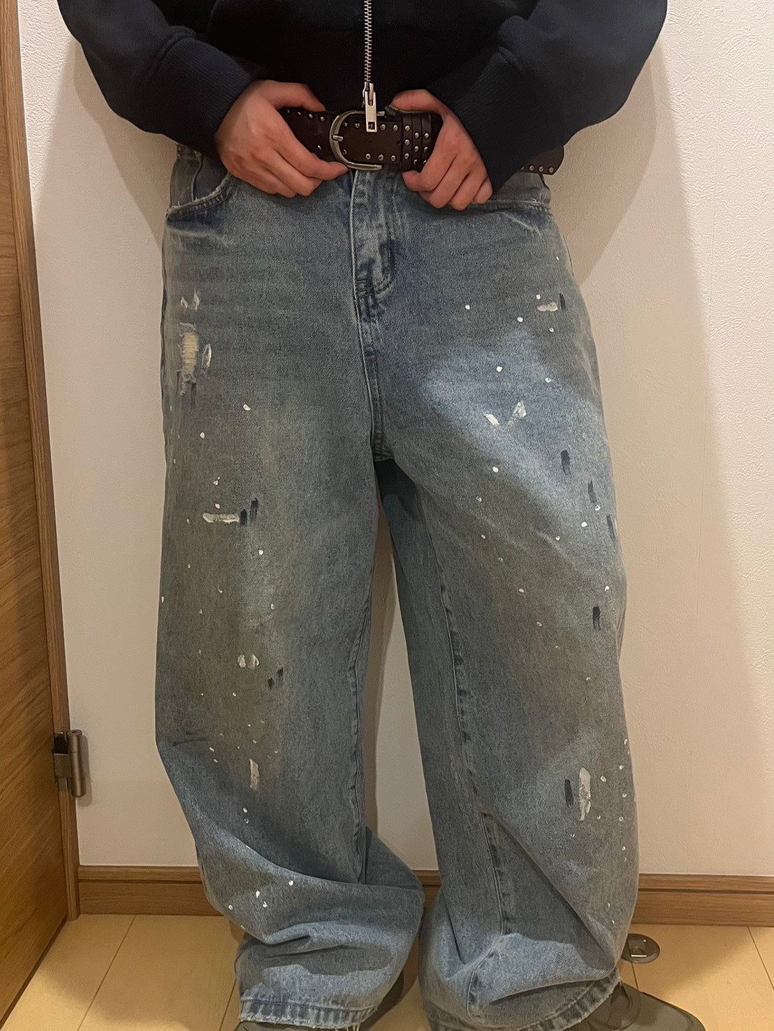 ペイントウォッシュワイドストレートデニム IX-002