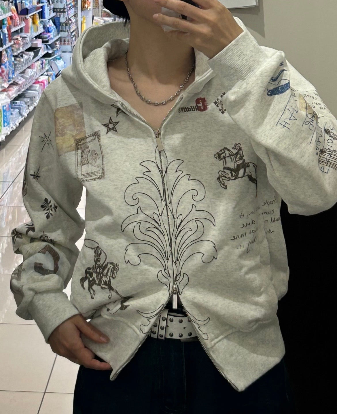 ヴィンテージプリントショートジップパーカー SZ-008