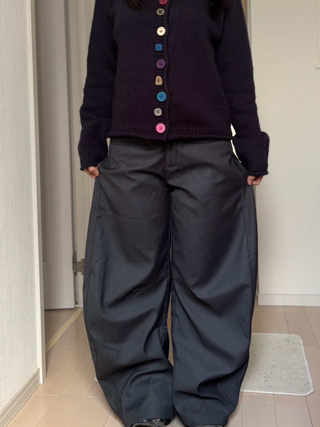 タックワイドハイウエストスラックスパンツ PC007