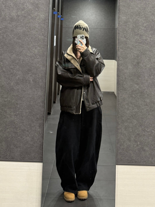 ヴィンテージレザー×ボアスタンドジャケット LXY-006