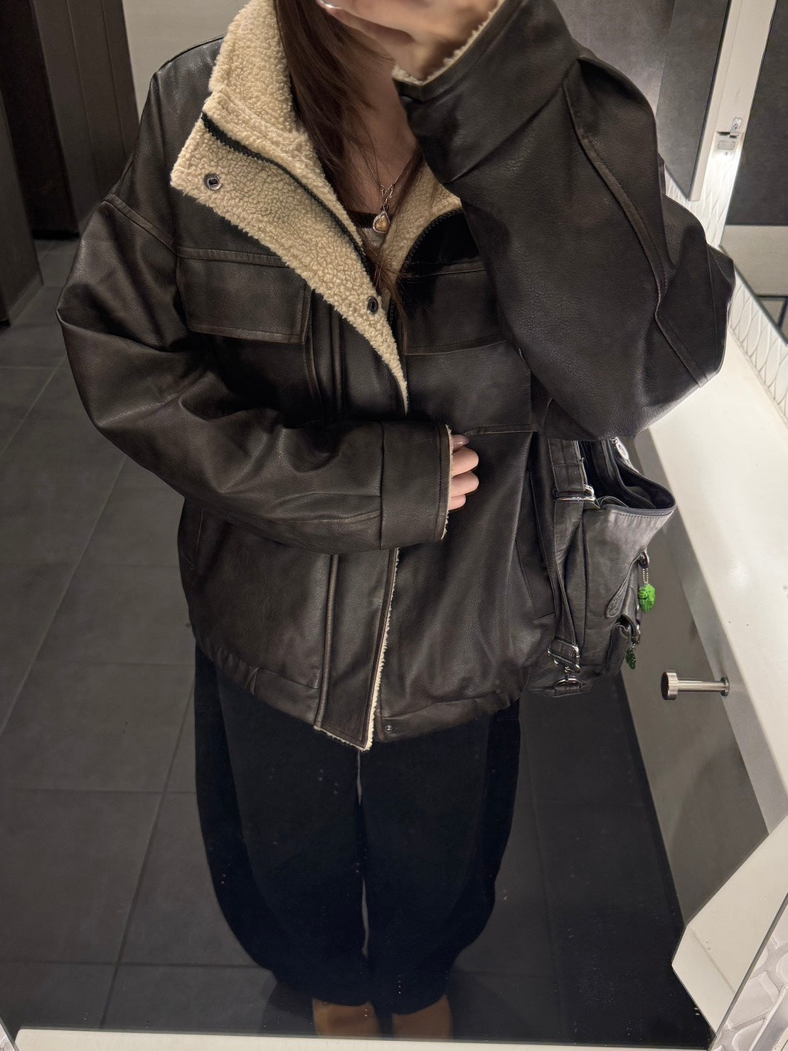 ヴィンテージレザー×ボアスタンドジャケット LXY-006