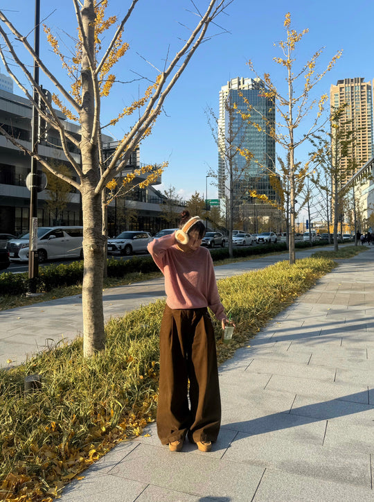 ブラウンヴィンテージハイウエストワイドデニム YT-005