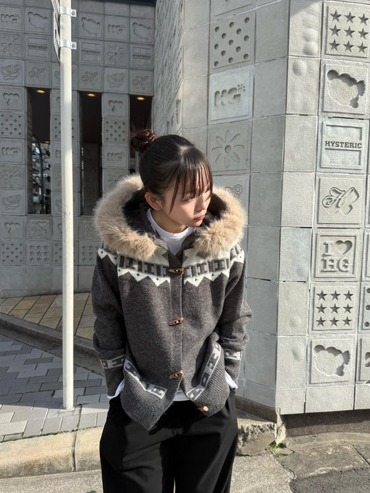 フェアアイルフード付きニットカーディガン YT-006