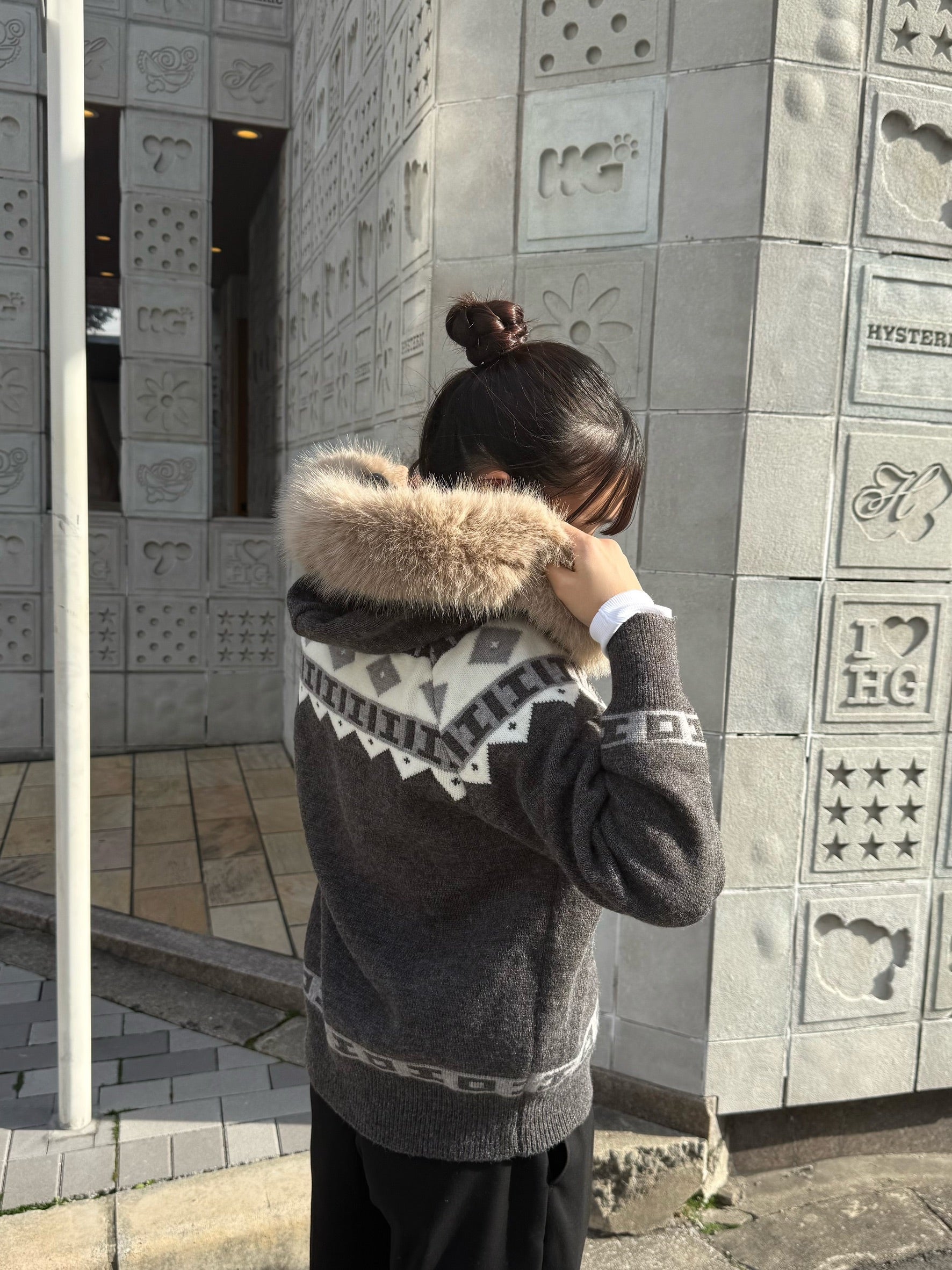 フェアアイルフード付きニットカーディガン YT-006