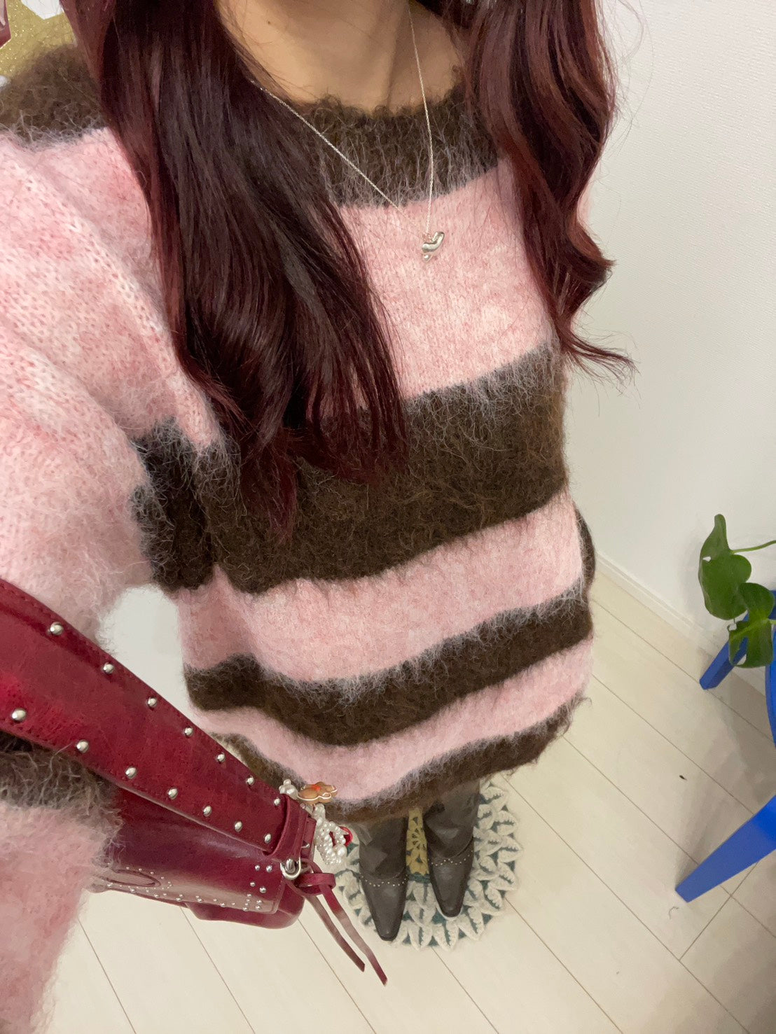 モヘアボーダーオーバーサイズニット BIBI-007