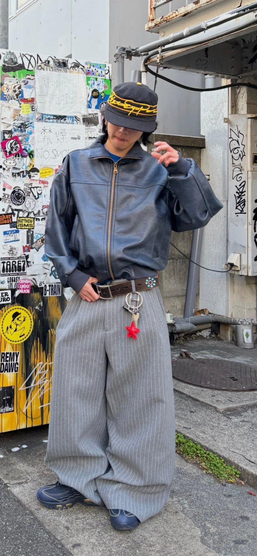 グレーストライプウールブレンドワイドスラックス MEN-014