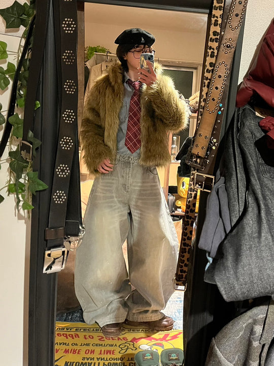 エコファーブラウンショートファージャケット MEN-013