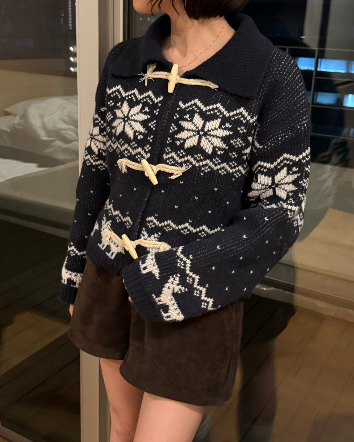 ノルディック柄トグルボタンニットカーディガン TH-006