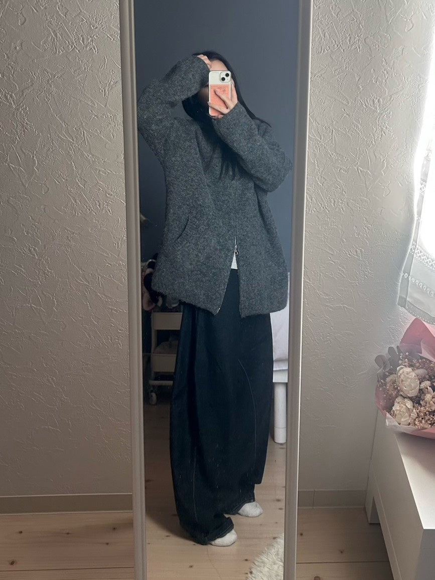 メランジグレーシャギーフーディージップニット OT-036