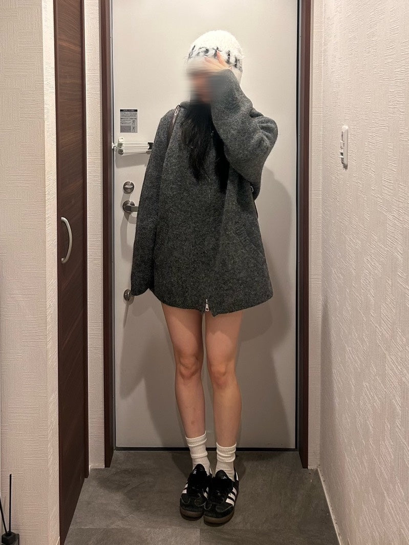 メランジグレーシャギーフーディージップニット OT-036