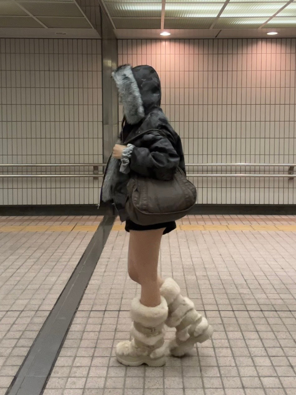 ファーフード付きカモフラ中綿ボンバージャケット MI-040