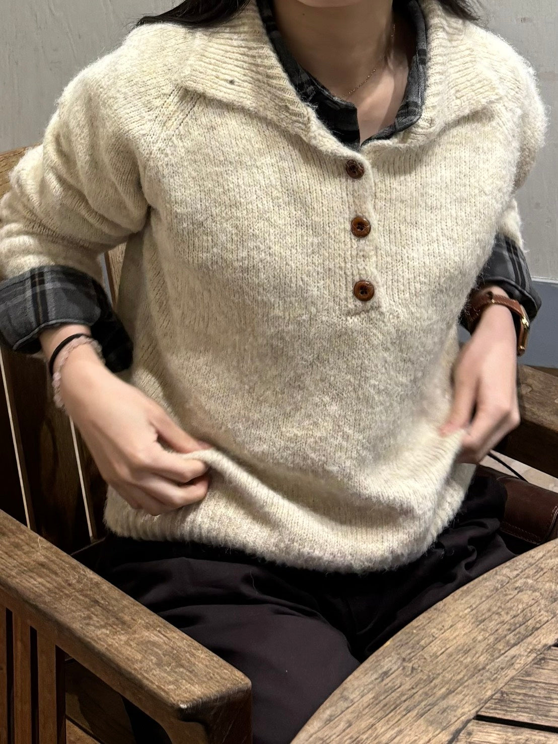 ハーフボタンニットトップス CLG005