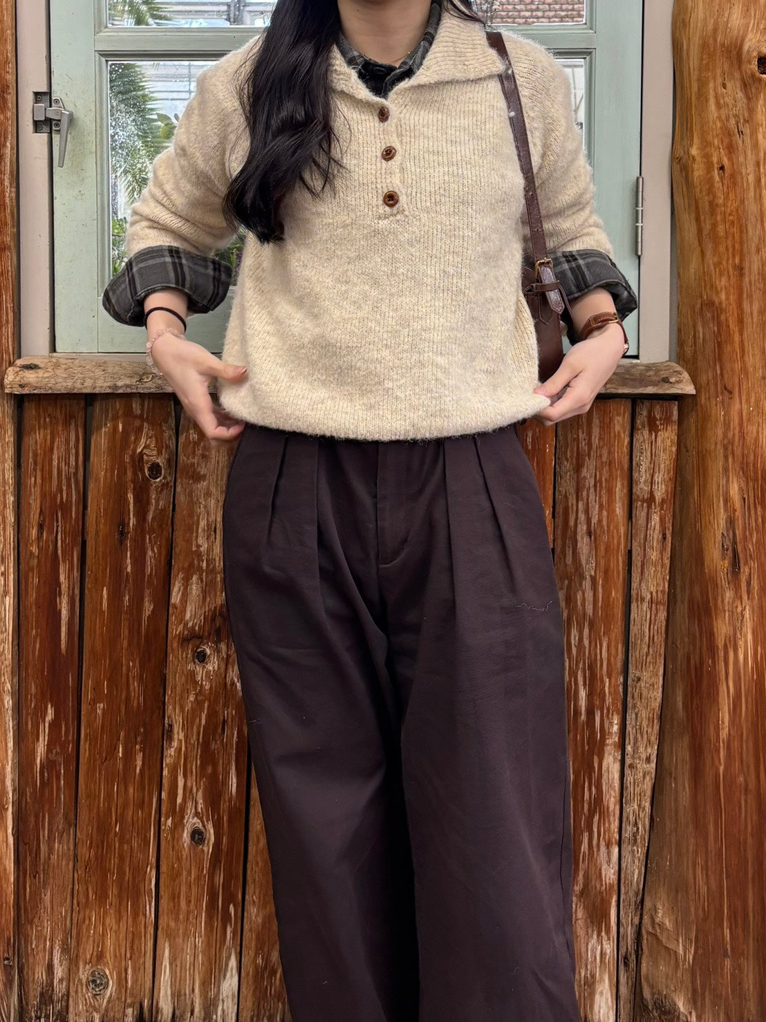 ハーフボタンニットトップス CLG005