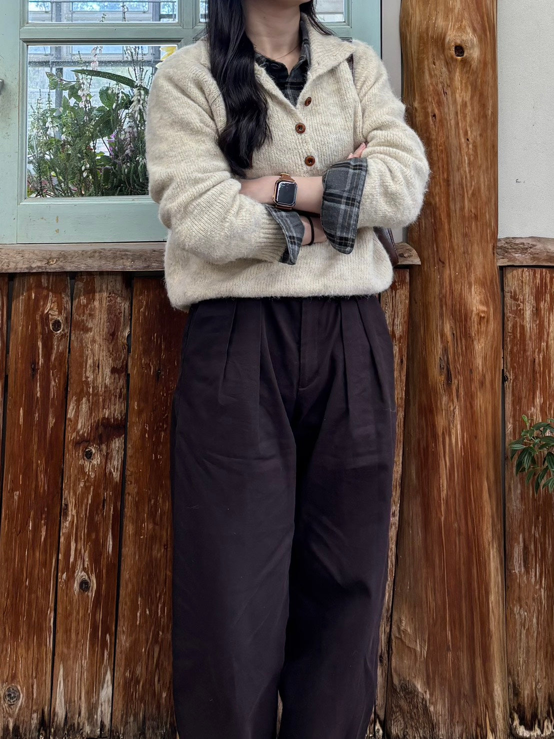 ハーフボタンニットトップス CLG005