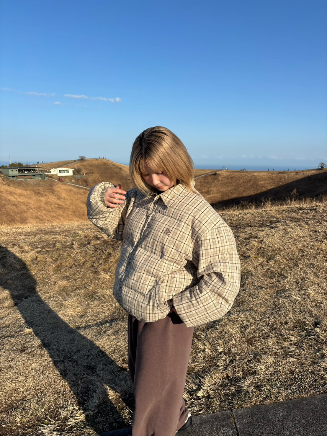 襟付き中綿チェックジャケット KA006