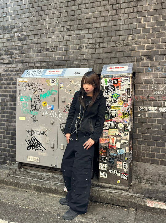 スタッズレイヤード ワイドデニムパンツ LLS-025