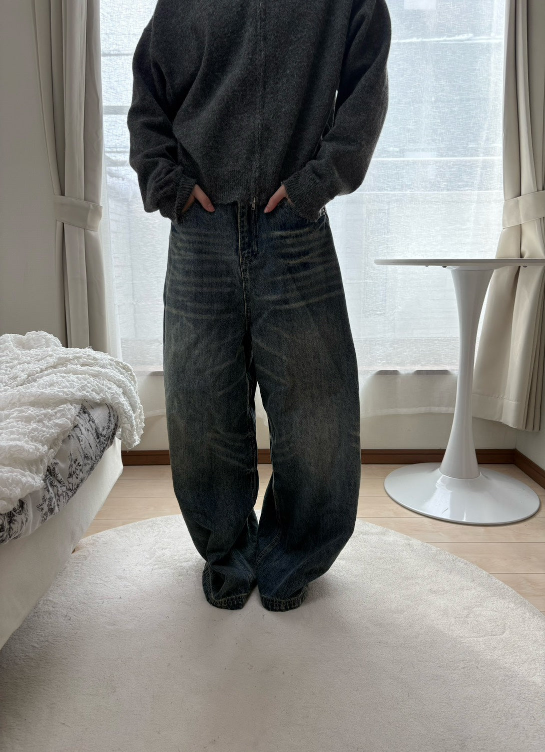 ウォッシュドデニム カーブワイドパンツ CHP-005