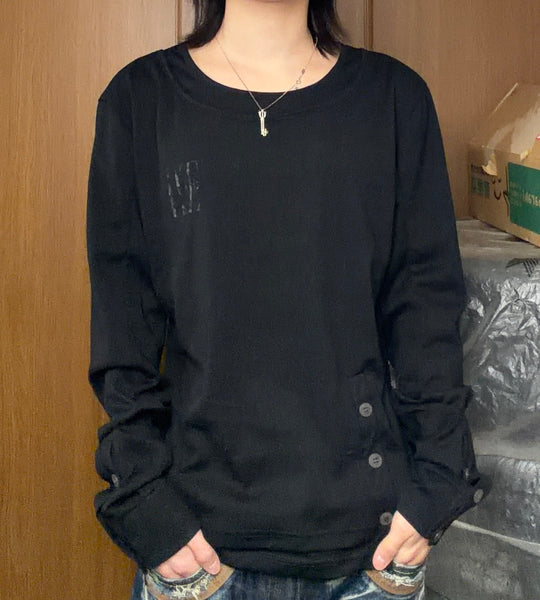 構築的レイヤードブラック長袖モードカットソー AKA-005