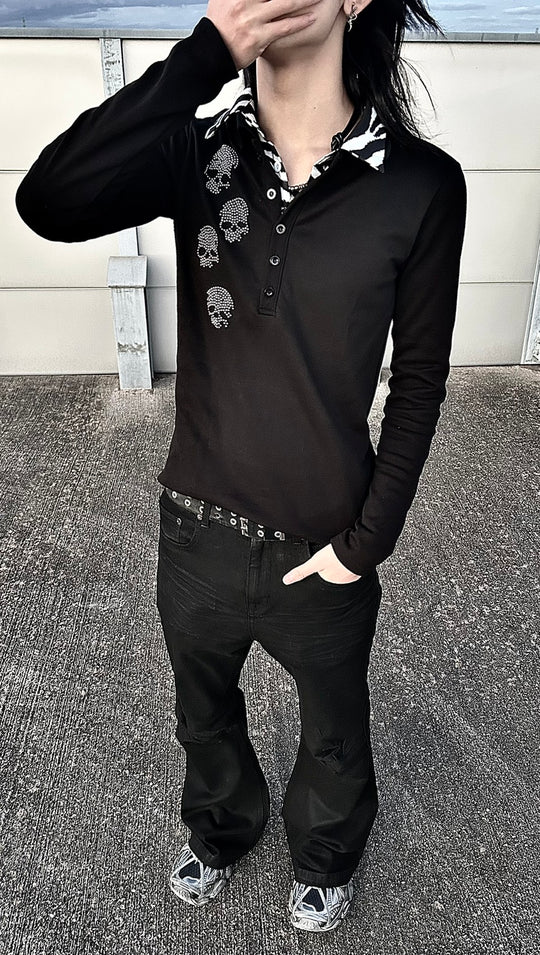 スカルビジュー襟切替ポロロンT BDW006