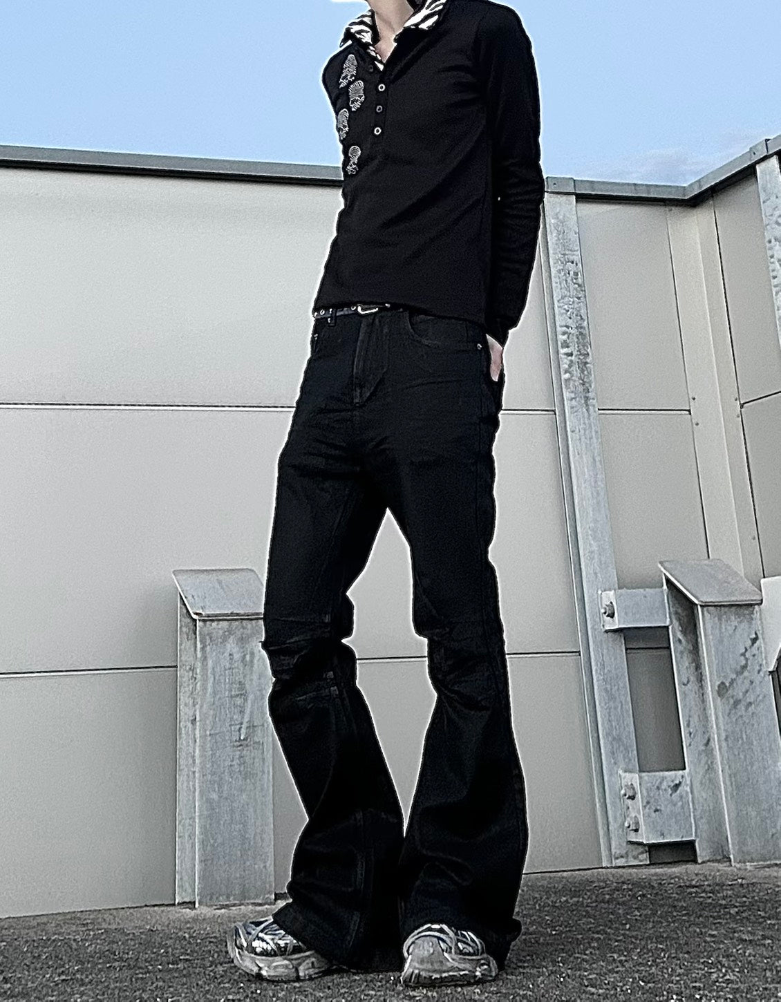 スカルビジュー襟切替ポロロンT BDW006