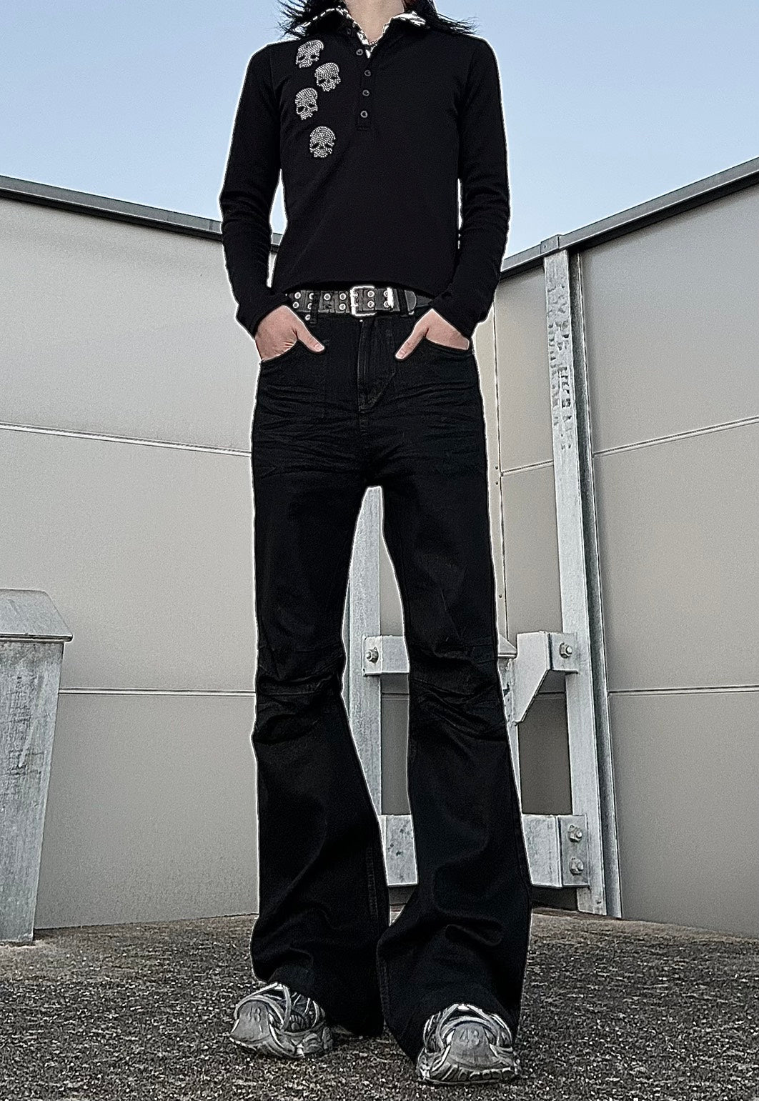 スカルビジュー襟切替ポロロンT BDW006