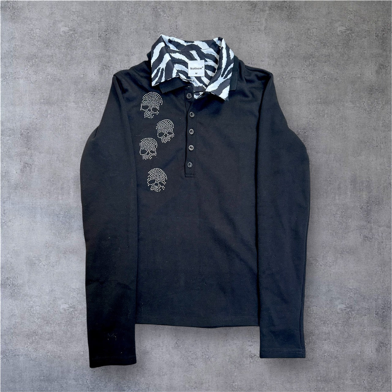 スカルビジュー襟切替ポロロンT BDW006