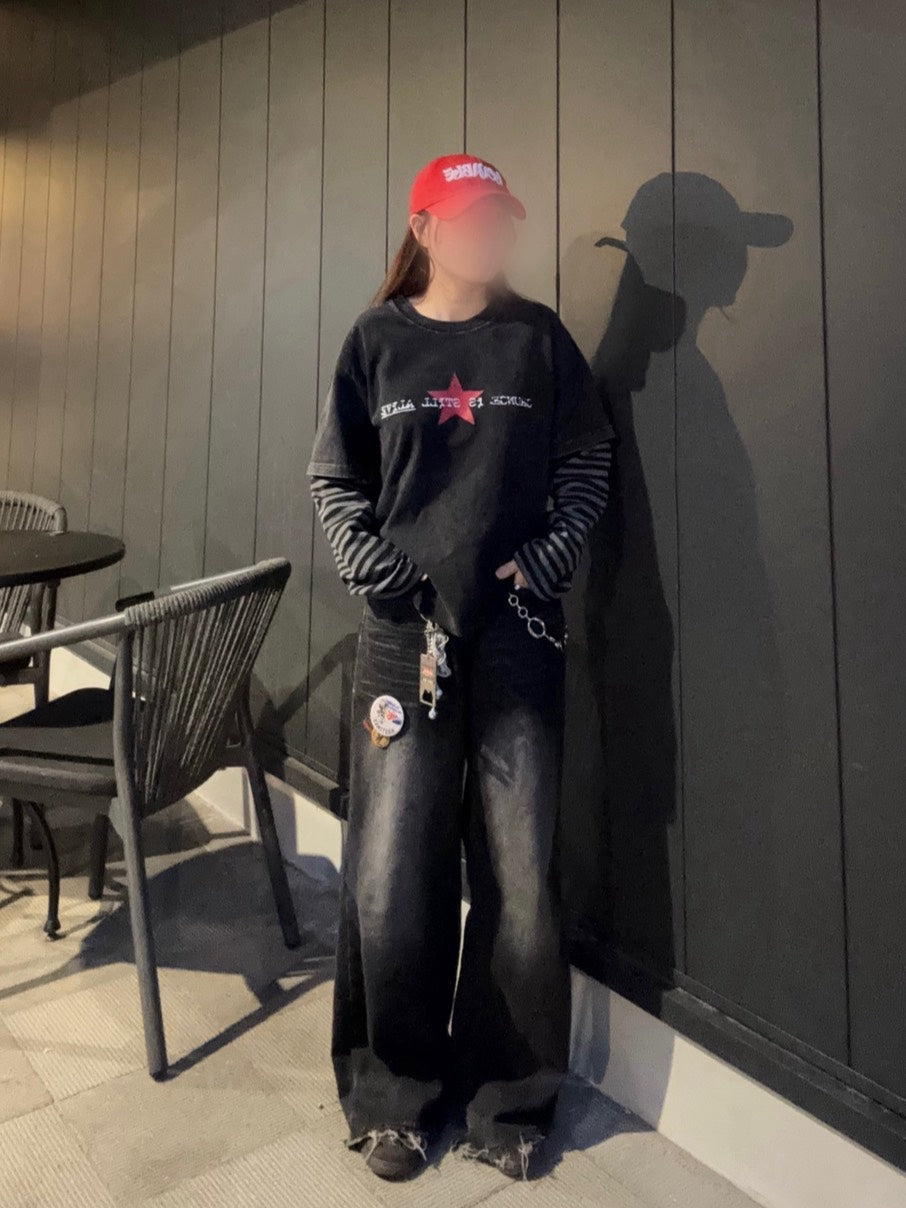 ヴィンテージ星柄レイヤードロンT EA-016