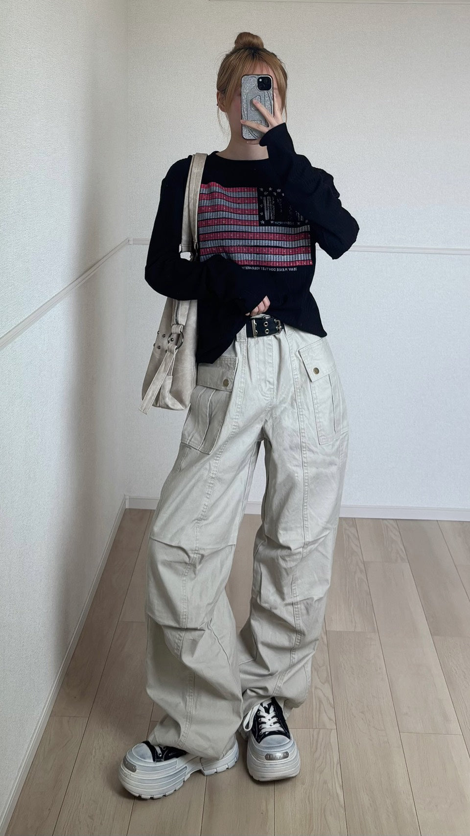 星条旗グラフィック リブ地ロングスリーブT SCK-047