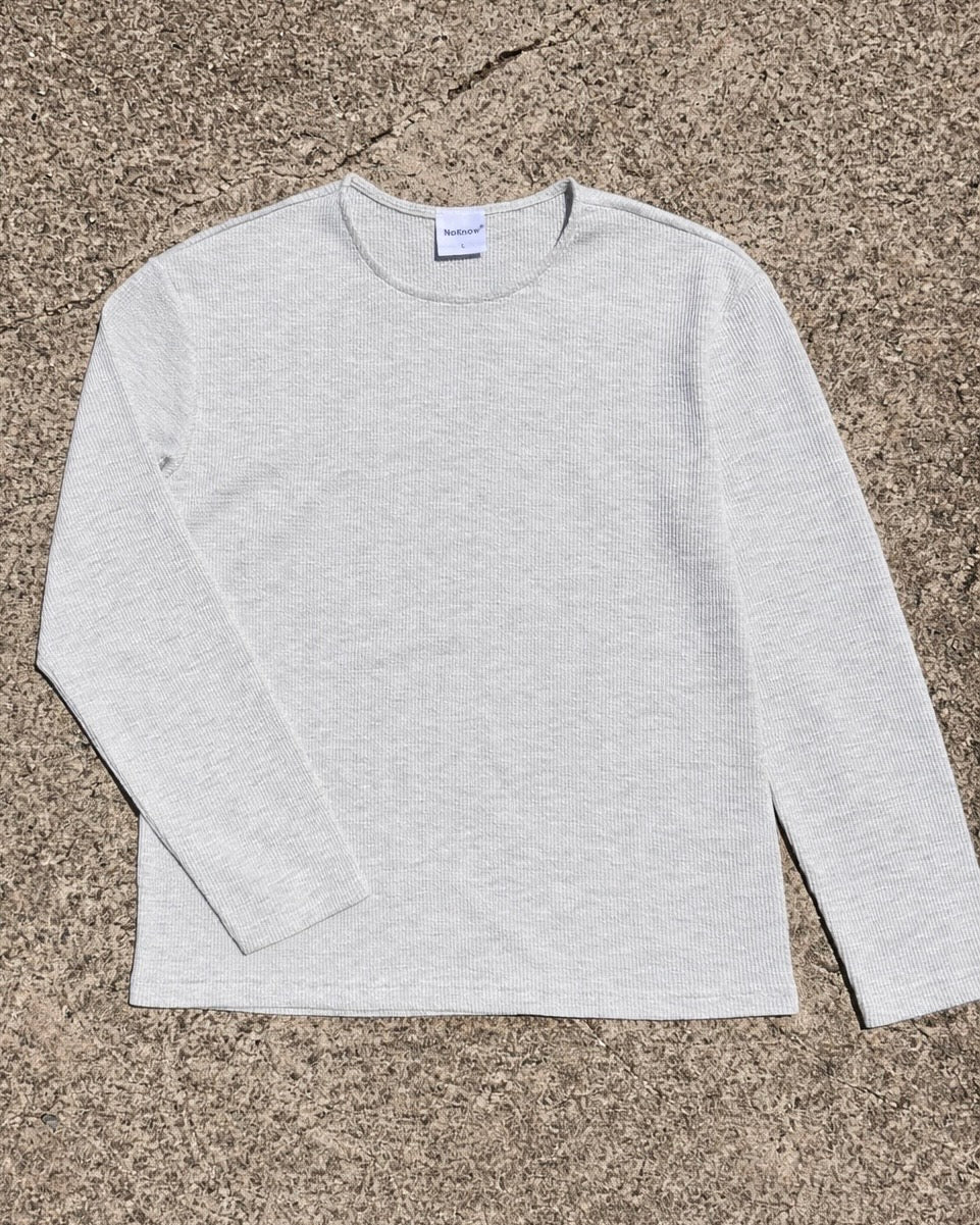 ワッフル地クルーネック ルーズロングスリーブT KO-016