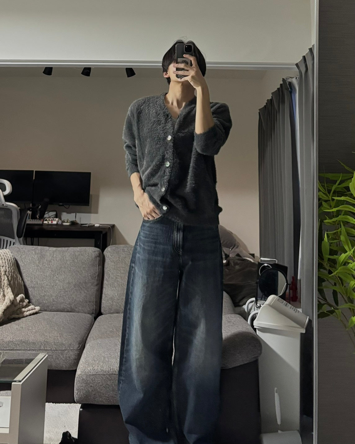 モヘア混 Vネック ニットカーディガン オーバーサイズ HOR-005