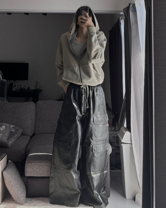 マットコーティング マルチポケット ワイドカーゴパンツ HOR-004