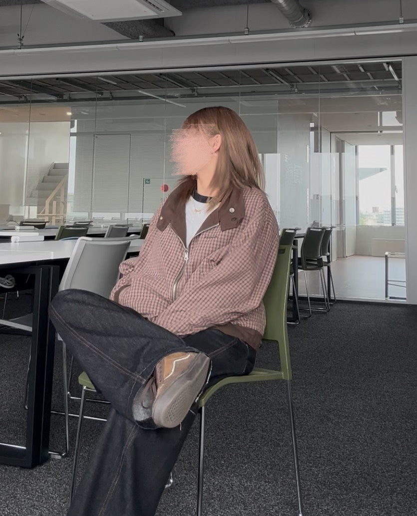 リバーシブル チェック×無地 ヴィンテージジップジャケット AT009