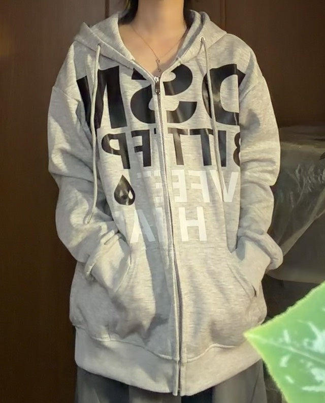 ビッグロゴプリント オーバーサイズジップアップパーカー AKA-009