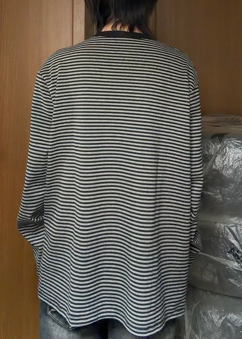 バイカラーネック ボーダーヘンリーロングスリーブT AKA-010