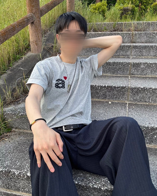 ハートロゴ刺繍グレーTシャツ RL-005
