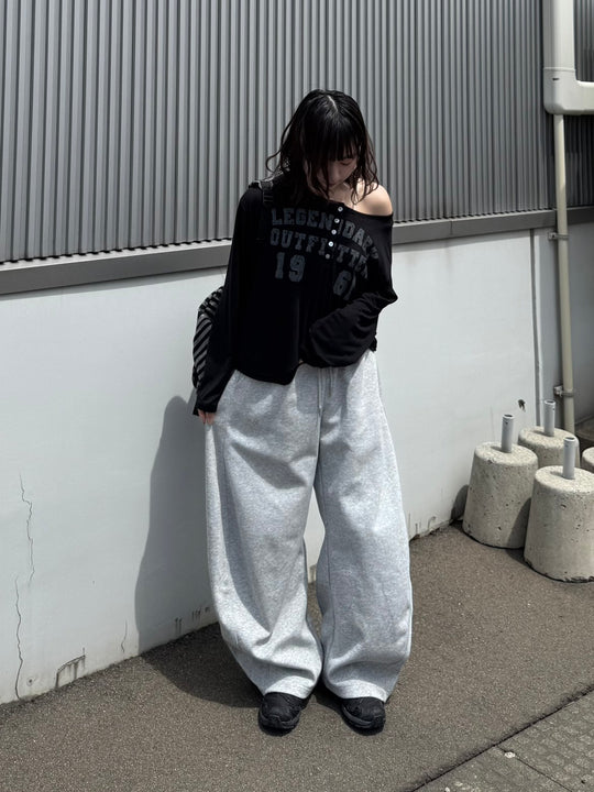 ゆったりオーバーシルエット半ボタン長袖Tシャツ TH-011