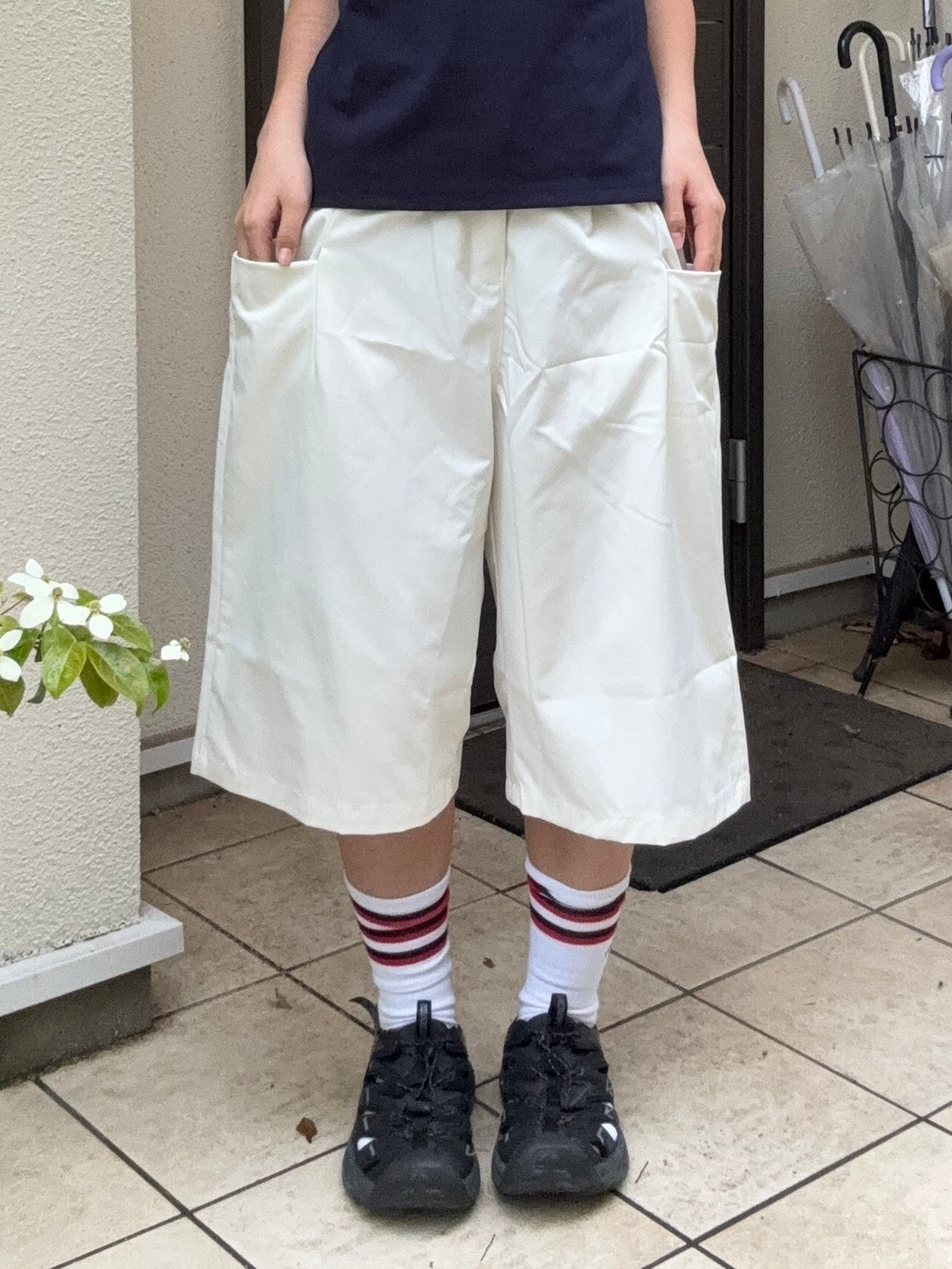 ホワイトワークテイストワイドシルエットハーフパンツ PC-020