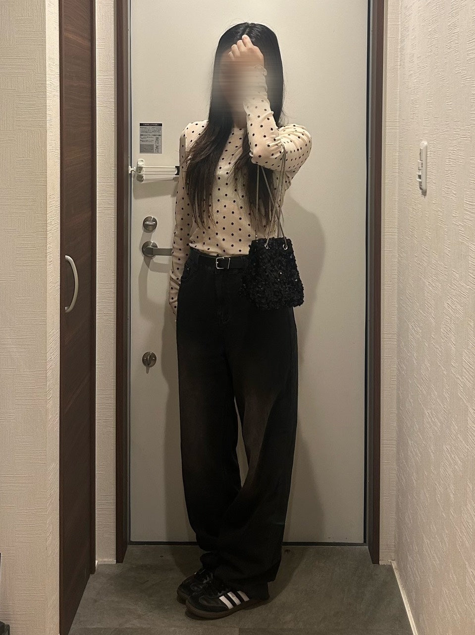 ドット柄シアー長袖フィットトップス OT-057