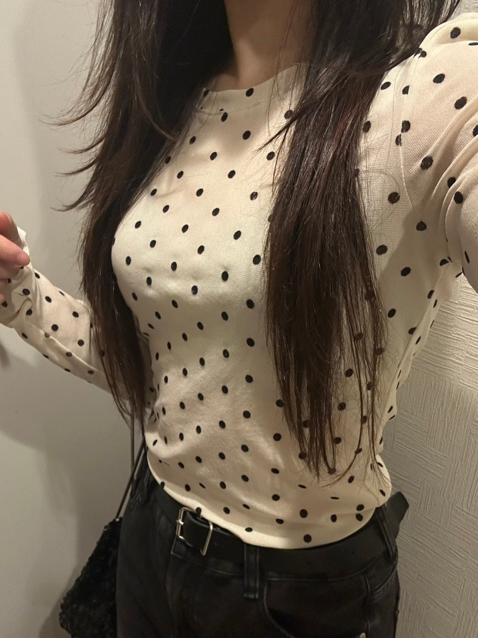 ドット柄シアー長袖フィットトップス OT-057