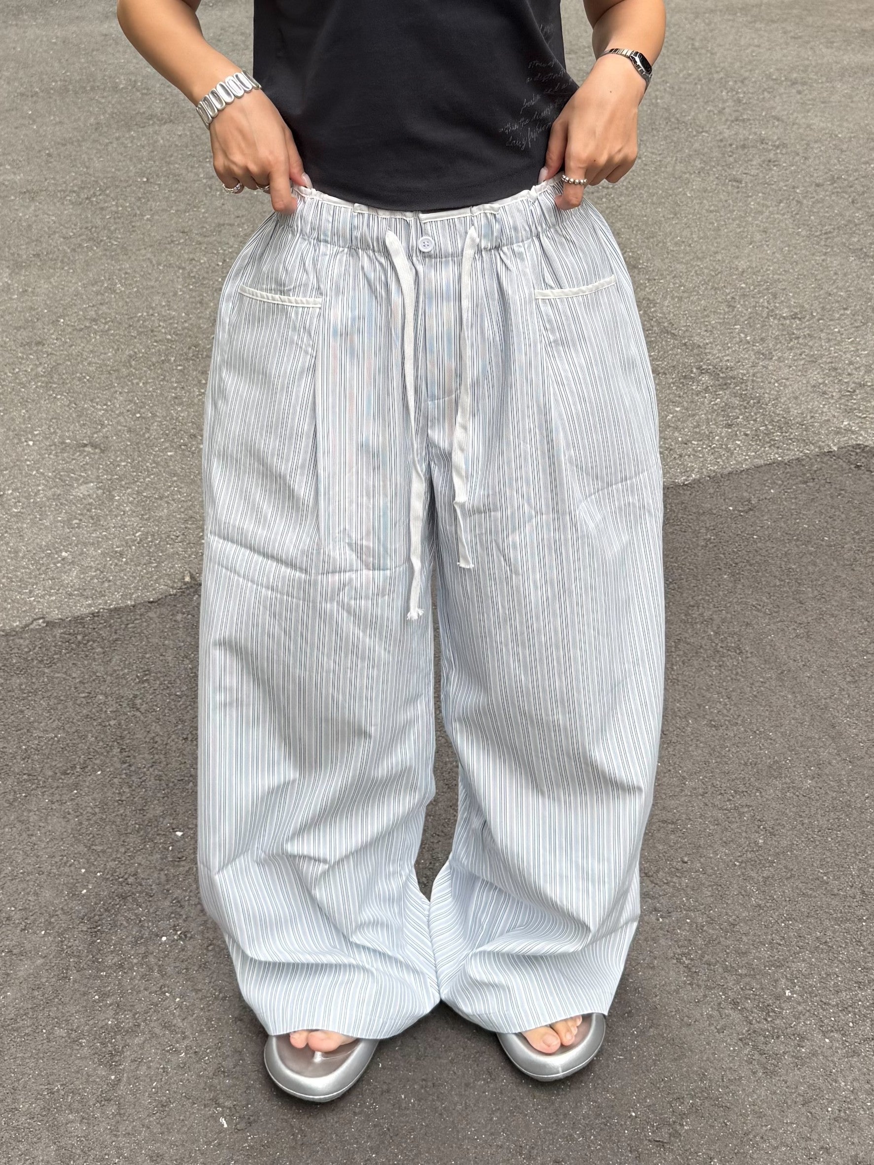 ストライプドローコードルーズワイドパンツ TM-016