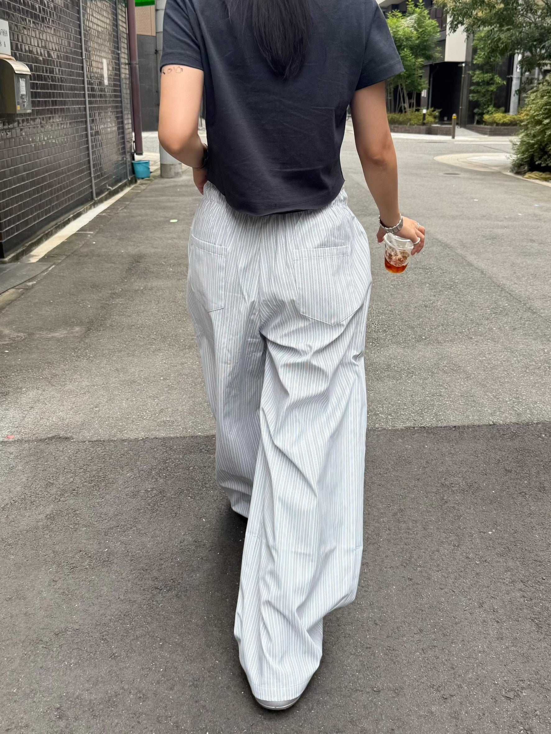 ストライプドローコードルーズワイドパンツ TM-016
