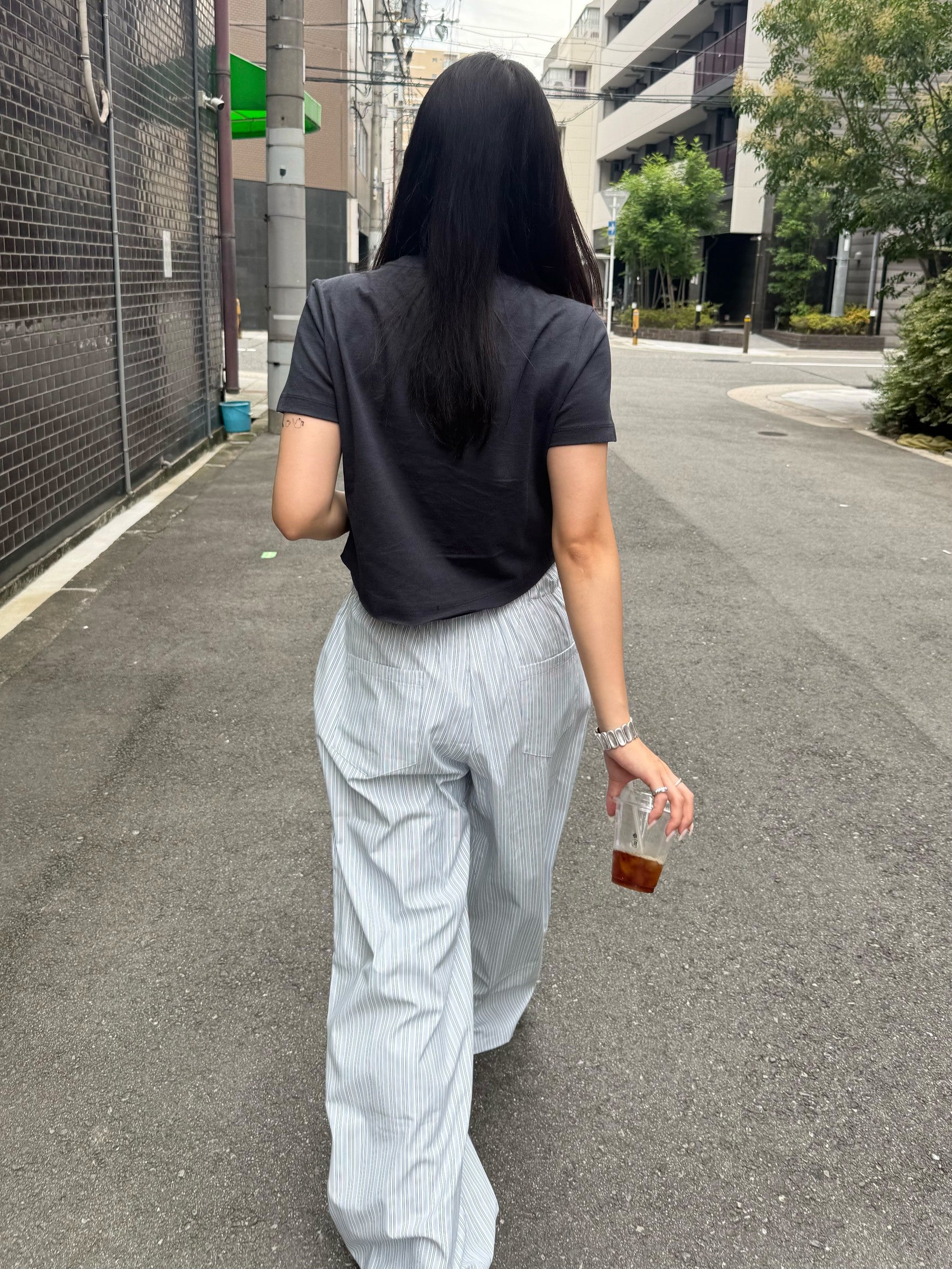 ストライプドローコードルーズワイドパンツ TM-016